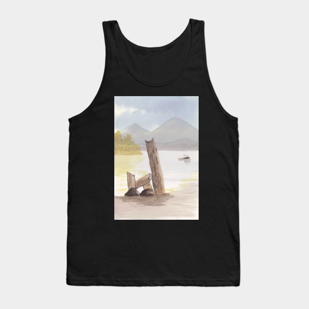 Hand Painted Watercolor Landscape Tank Top by jitkaegressy